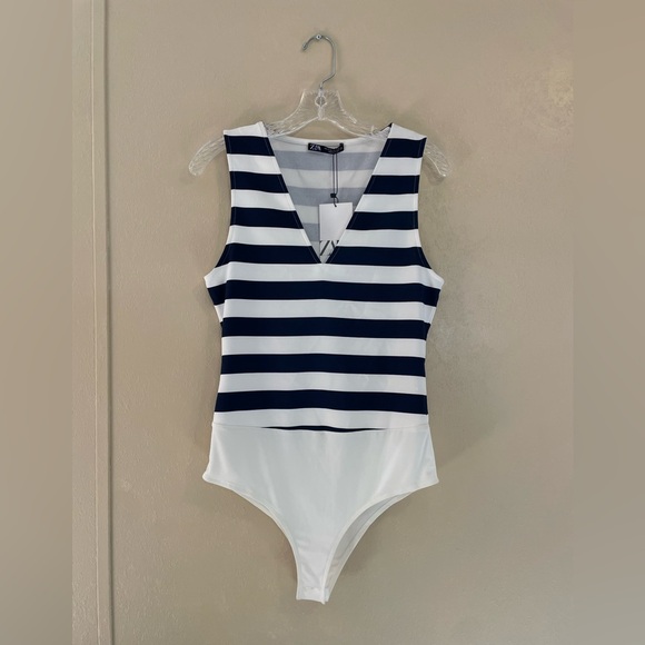 NWT Zara women’s Sailor Striped bodysuit sz S - Picture 1 of 4